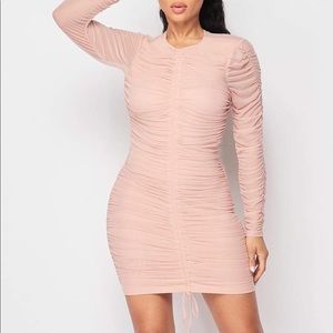 Ruched mesh drawstring design Bodycon dress